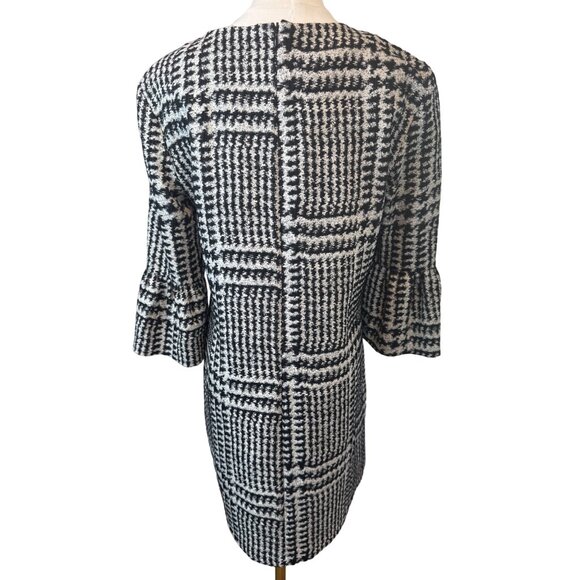 Zara Black & White Medium Textured Houndstooth Dress Bell Sleeve - Picture 10 of 16